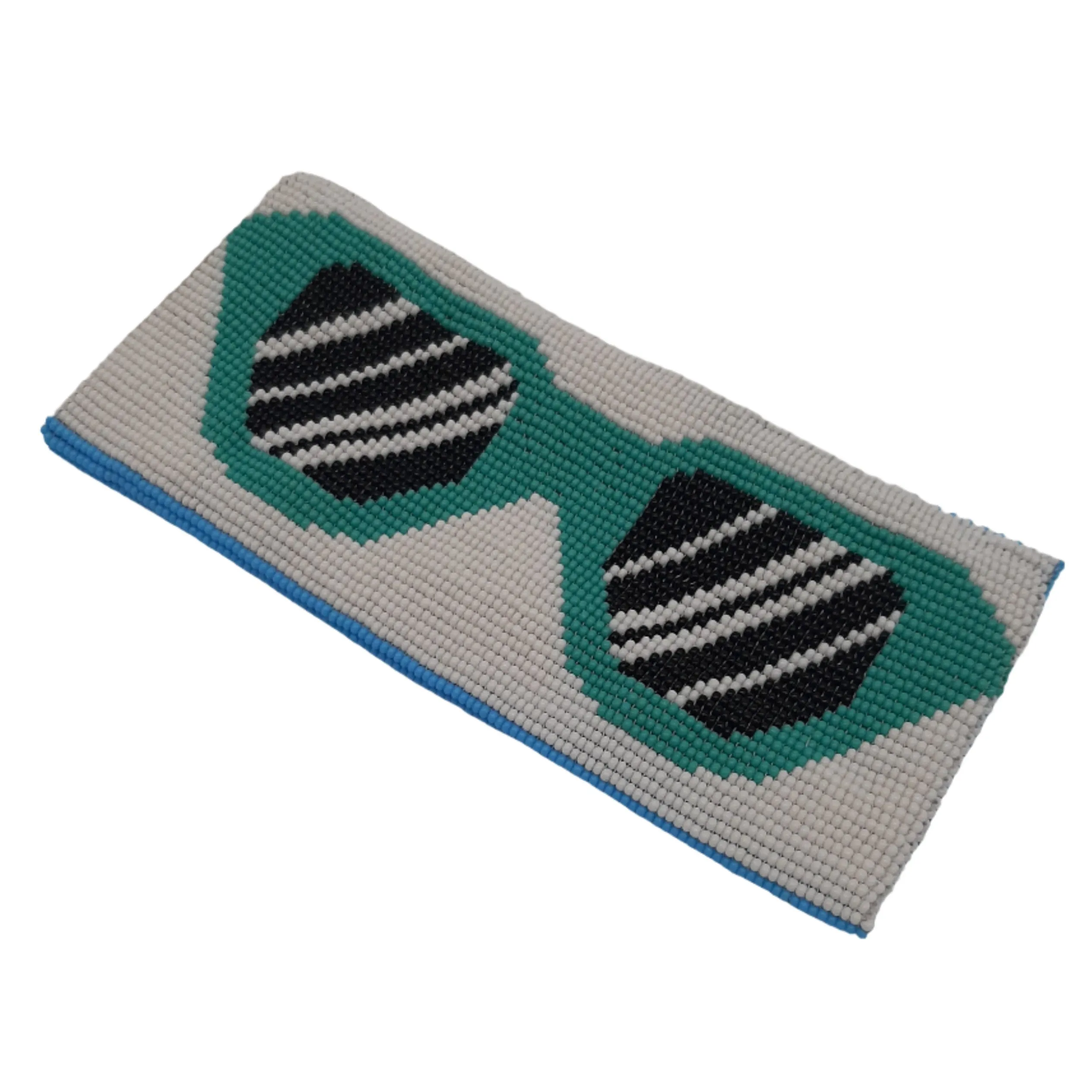 Glass Bead Eyeglass Case - TURQUOISE SPECS ON WHITE GROUND