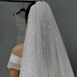 Glittery Double Tier Bridal Veil with Sparkling Comb