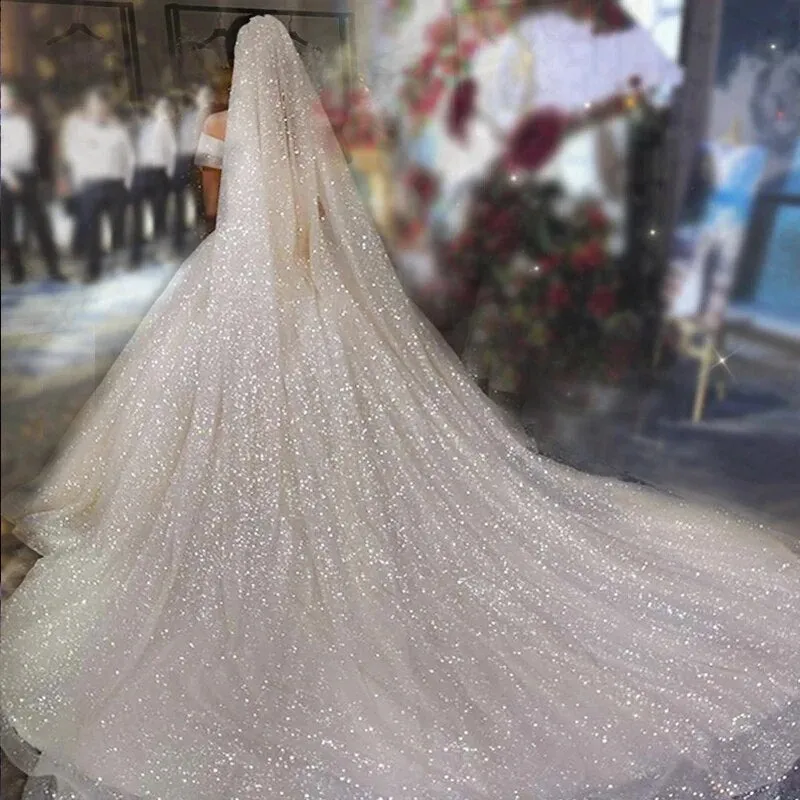 Glittery Double Tier Bridal Veil with Sparkling Comb