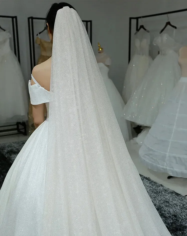 Glittery Double Tier Bridal Veil with Sparkling Comb