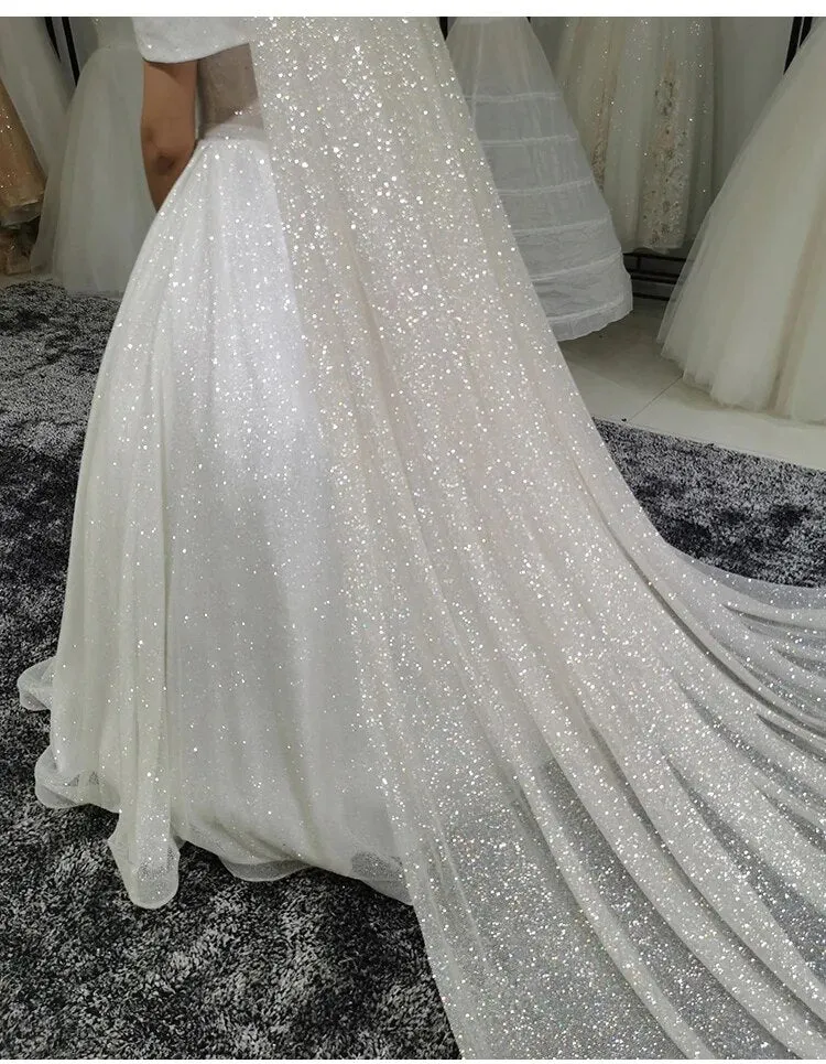 Glittery Double Tier Bridal Veil with Sparkling Comb