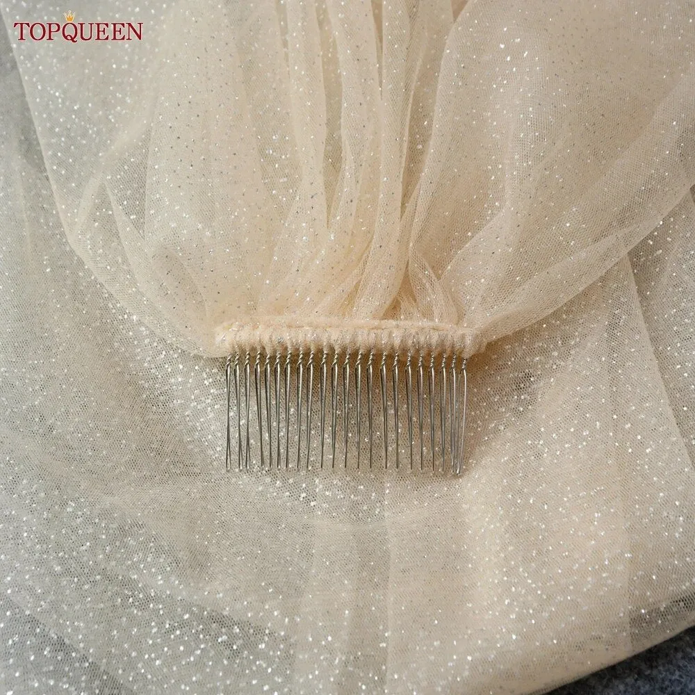 Glittery Double Tier Bridal Veil with Sparkling Comb
