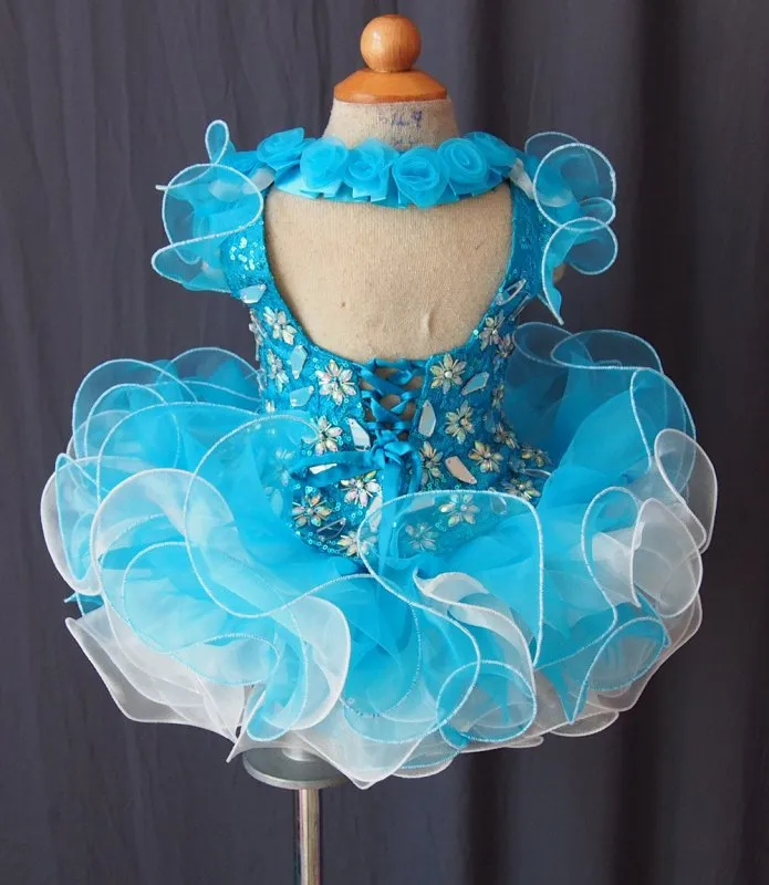 Glitz Beaded Sequins Bodice Baby Miss Pageant Dress