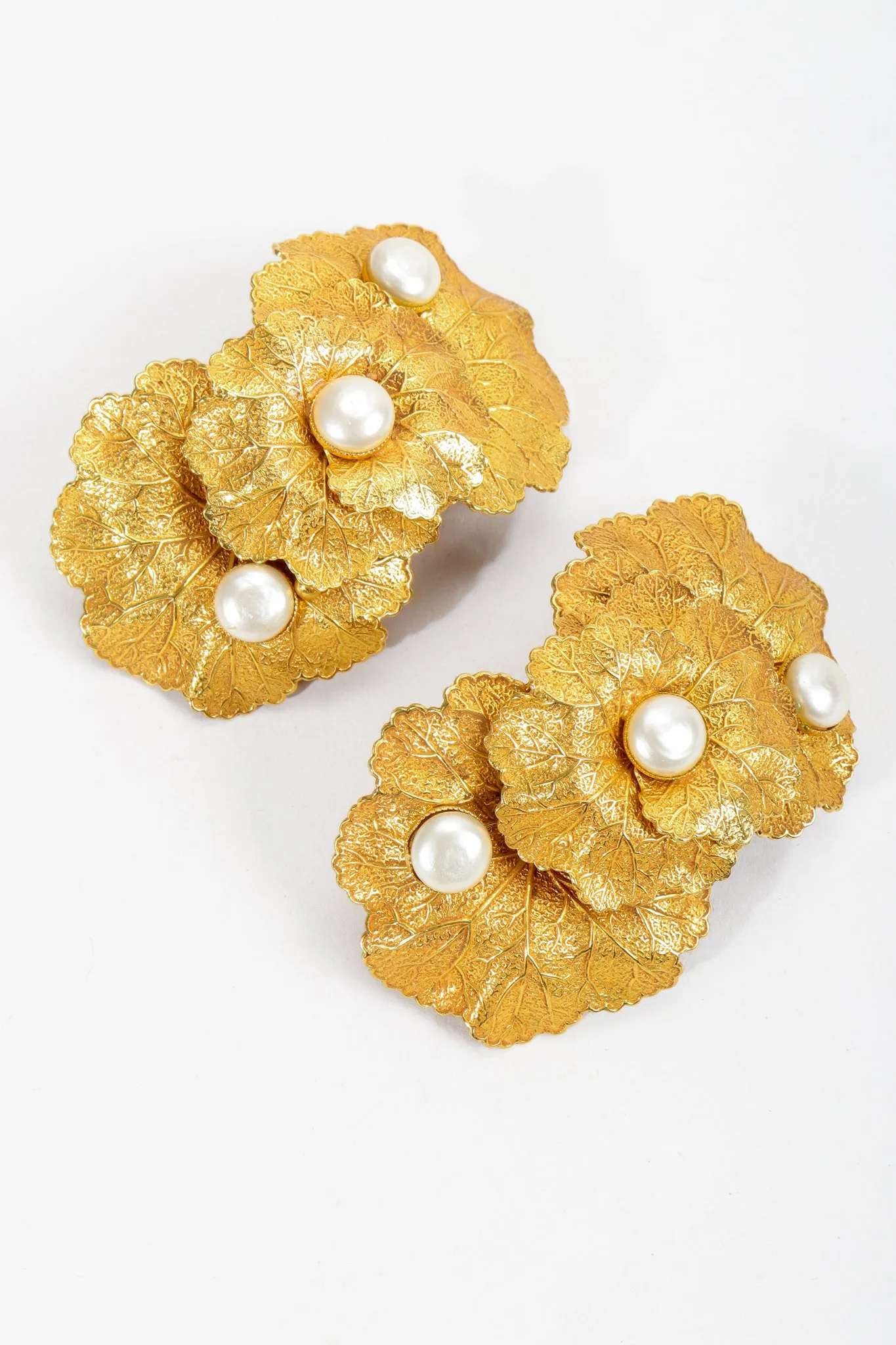 Gold Leaf Cluster Pearl Earrings