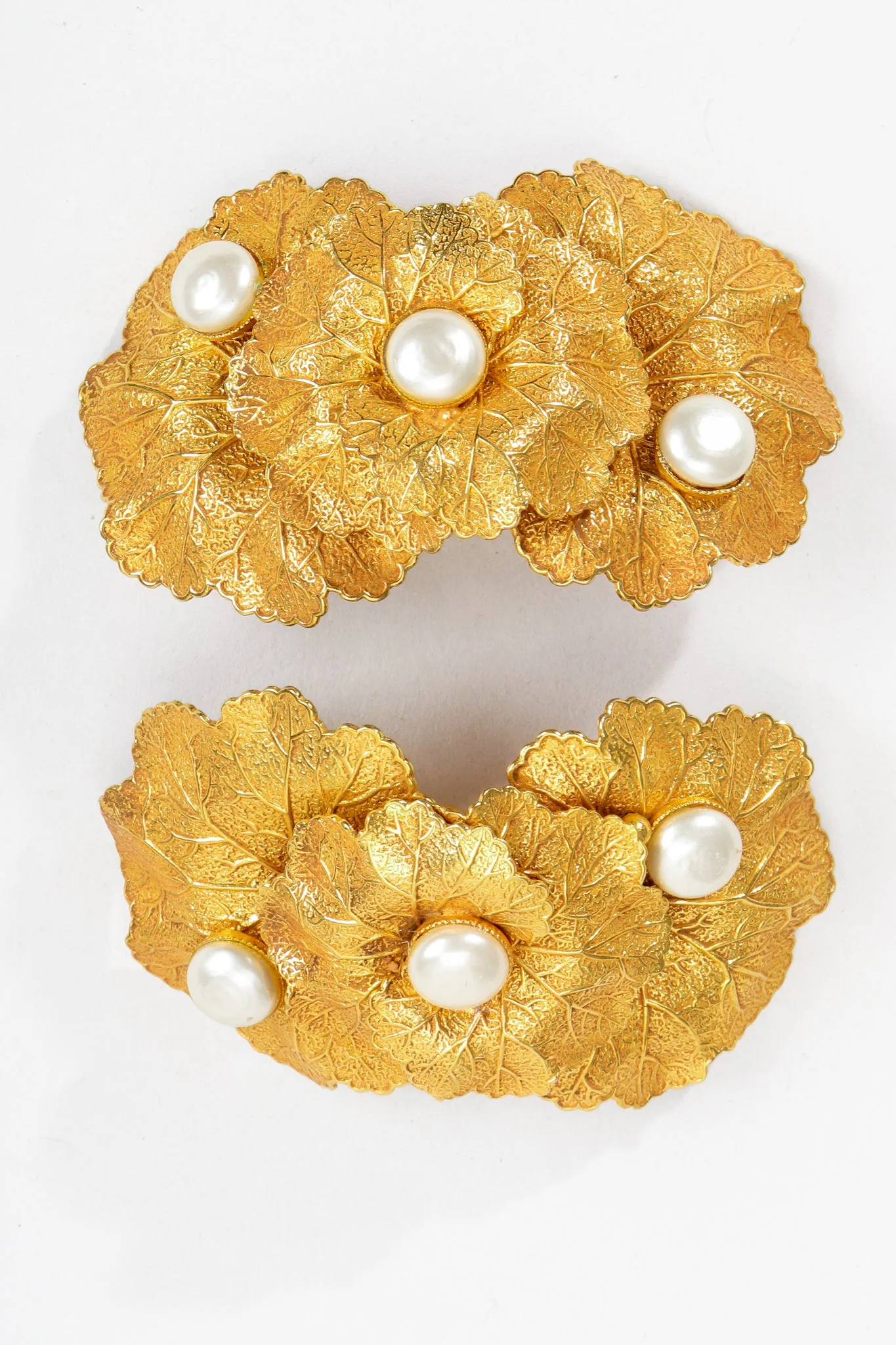 Gold Leaf Cluster Pearl Earrings