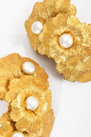 Gold Leaf Cluster Pearl Earrings