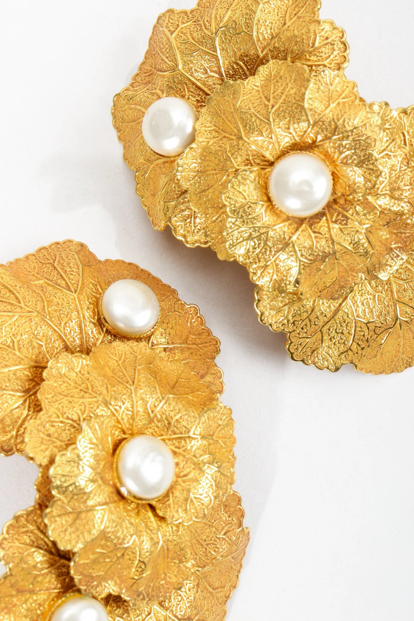 Gold Leaf Cluster Pearl Earrings