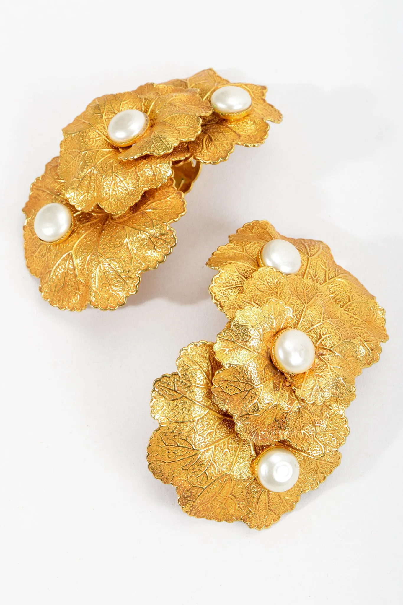 Gold Leaf Cluster Pearl Earrings