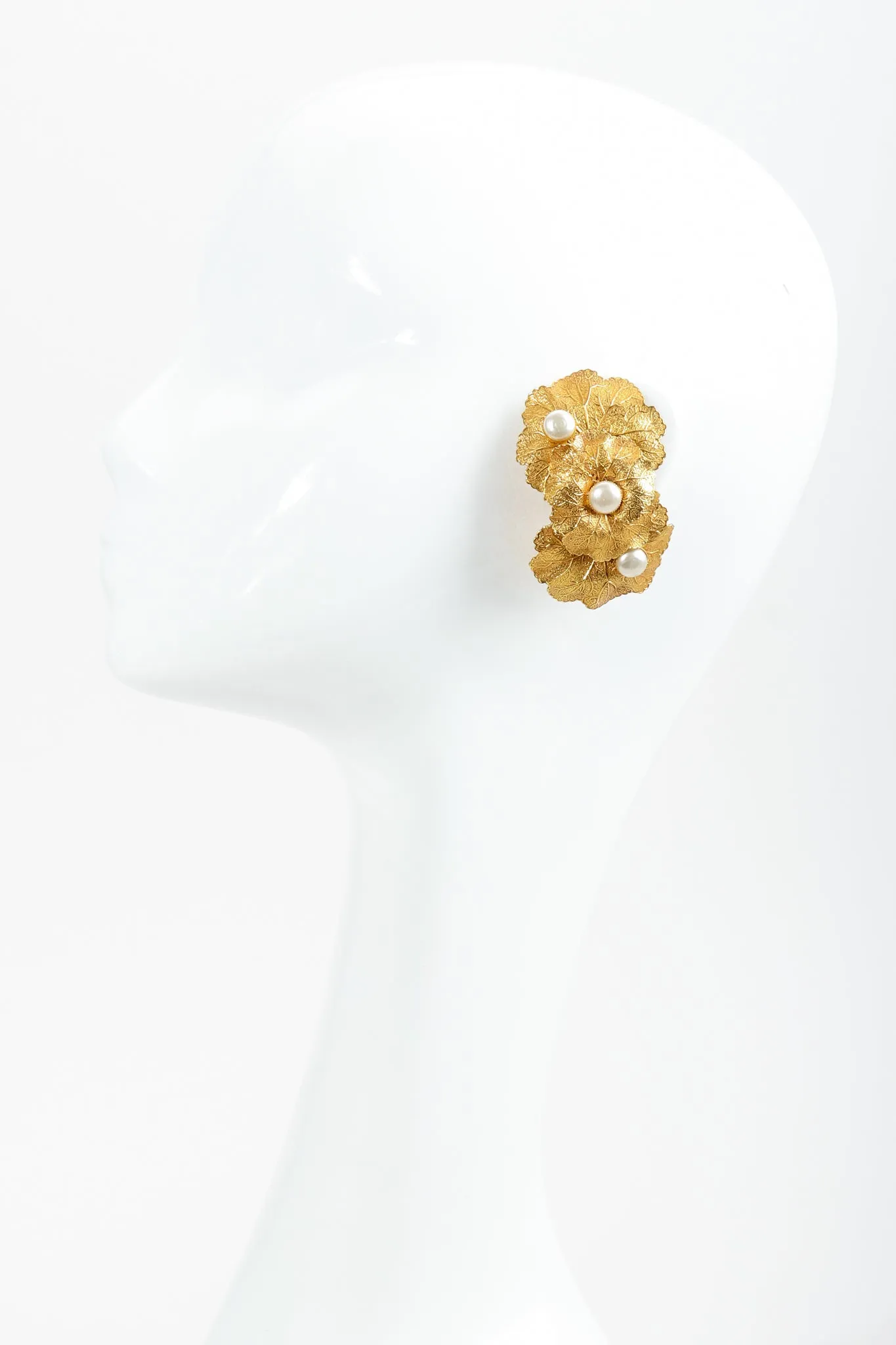Gold Leaf Cluster Pearl Earrings