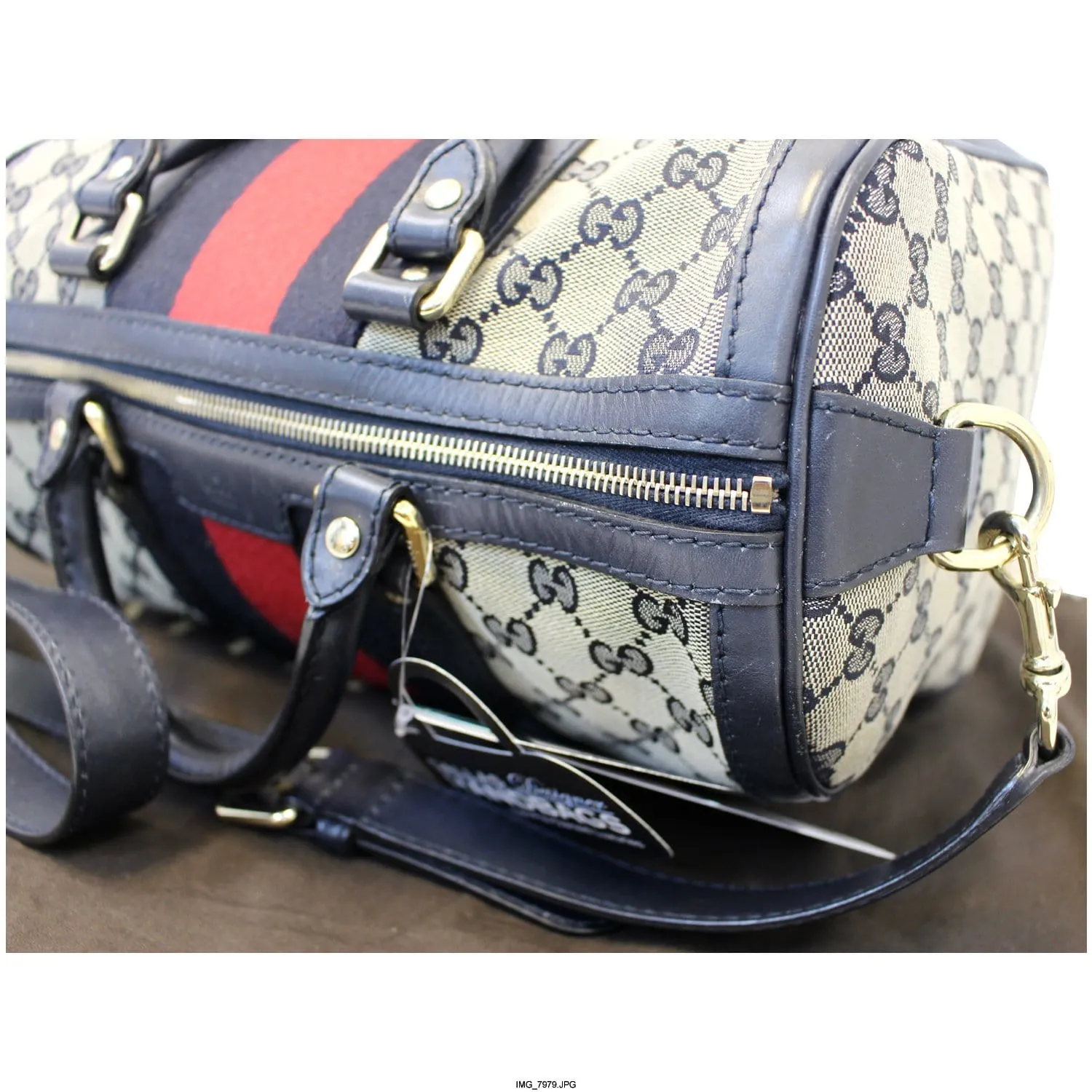 GUCCI Web Medium Original GG Boston Bag with Signature Web 247205