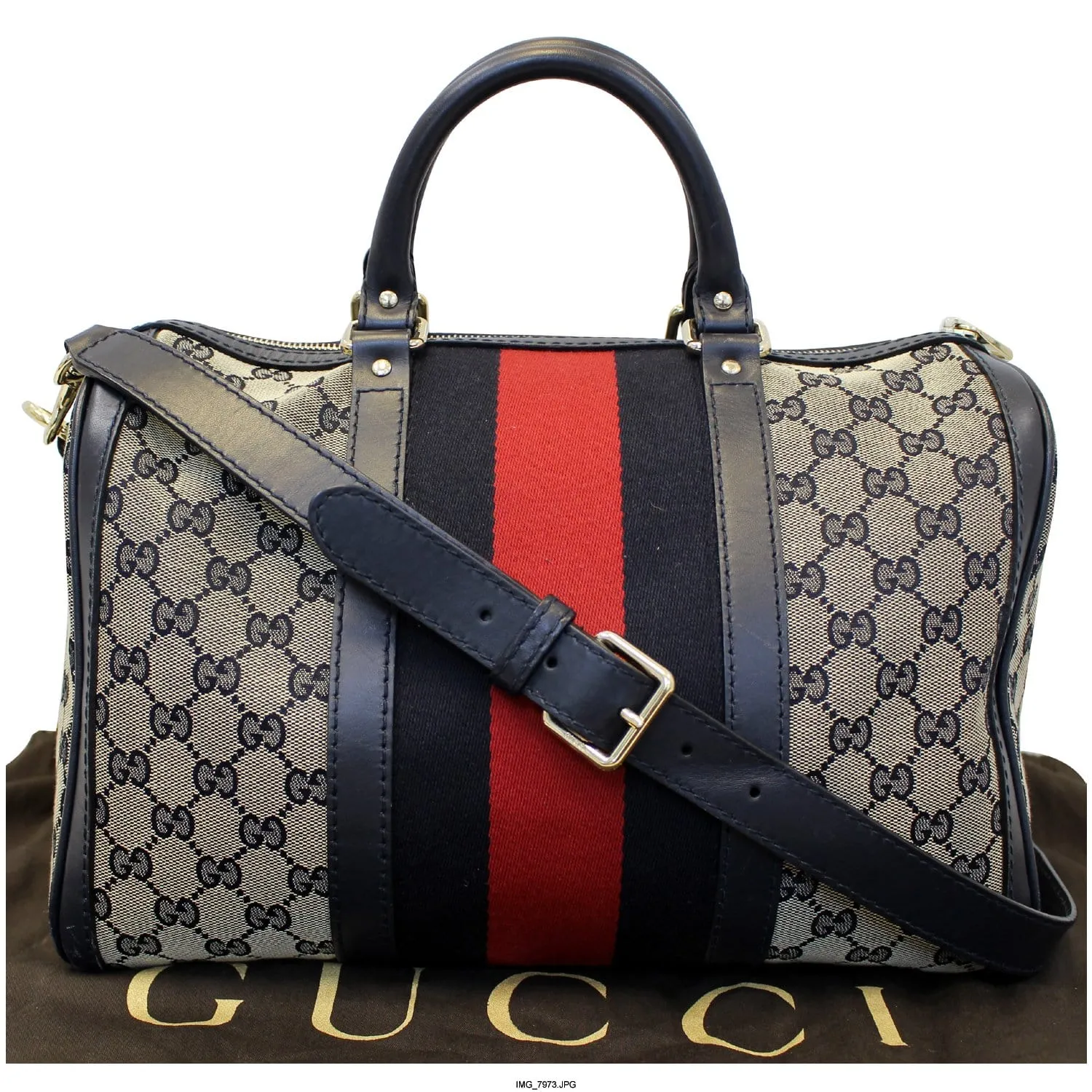 GUCCI Web Medium Original GG Boston Bag with Signature Web 247205