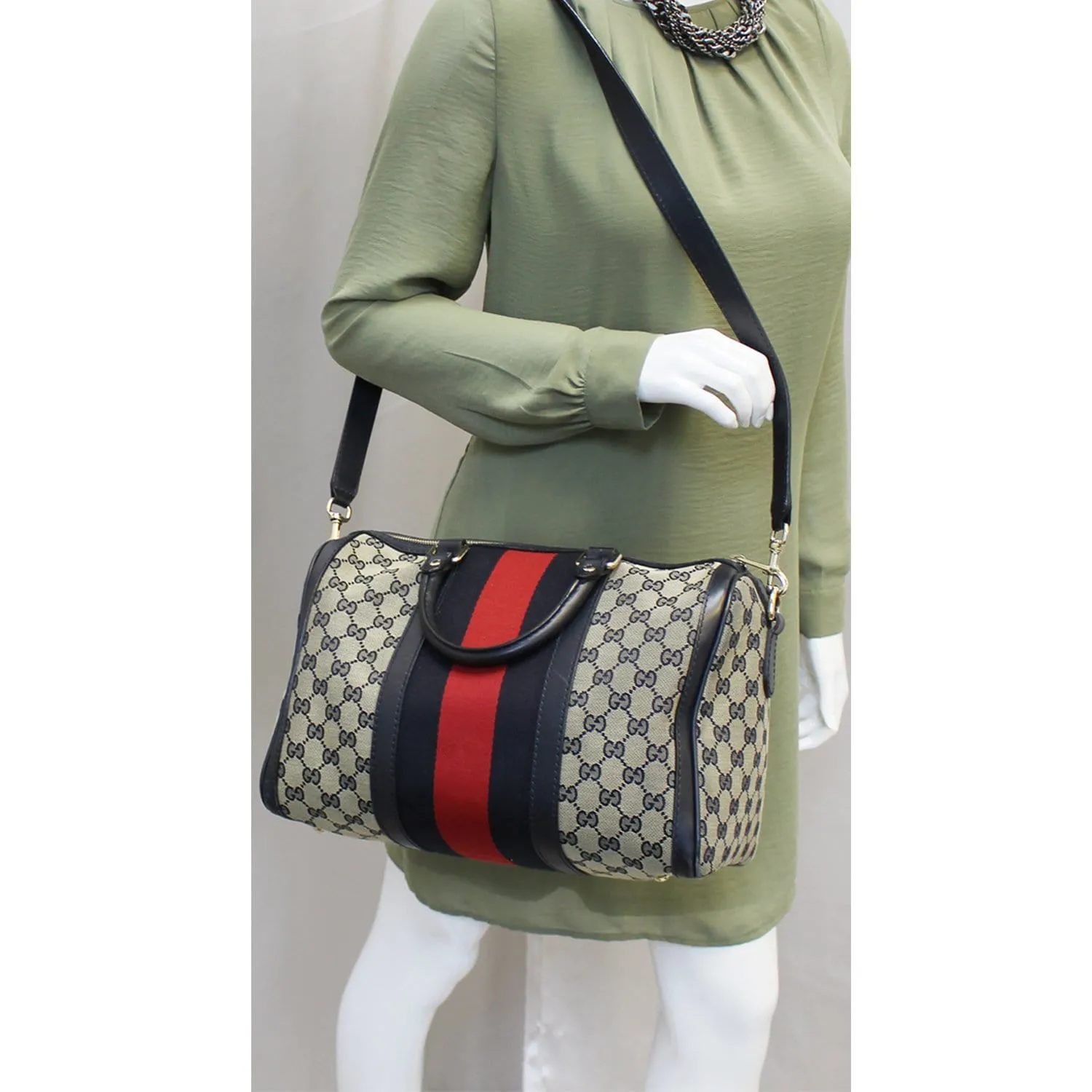 GUCCI Web Medium Original GG Boston Bag with Signature Web 247205