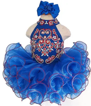 Haler Beaded Bodice Baby Royal Blue Cupcake Pageant Dress With Hair bow