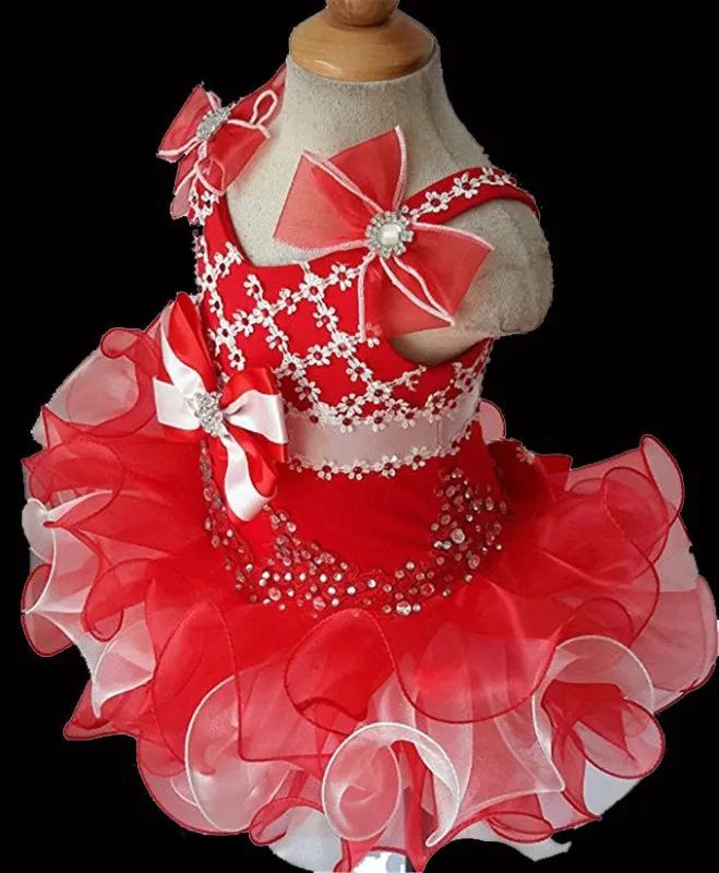 Halter Beaded Bodice Little Miss Red Cupcake Pageant Dress