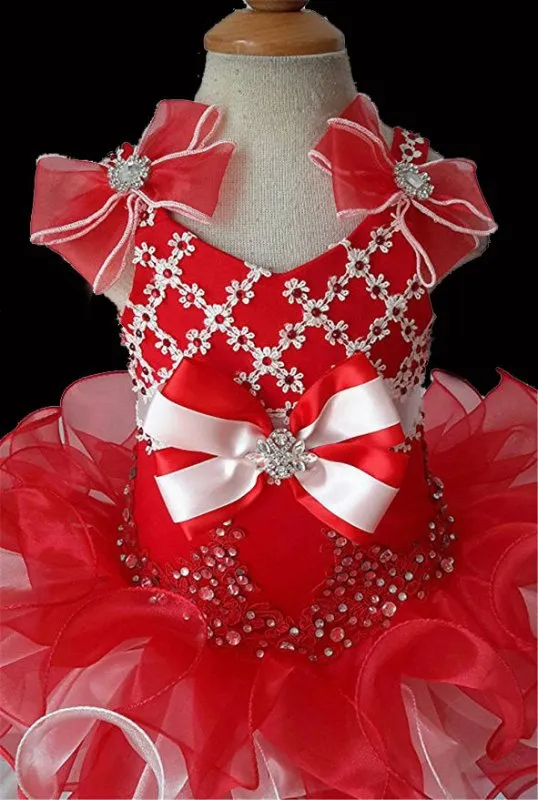 Halter Beaded Bodice Little Miss Red Cupcake Pageant Dress