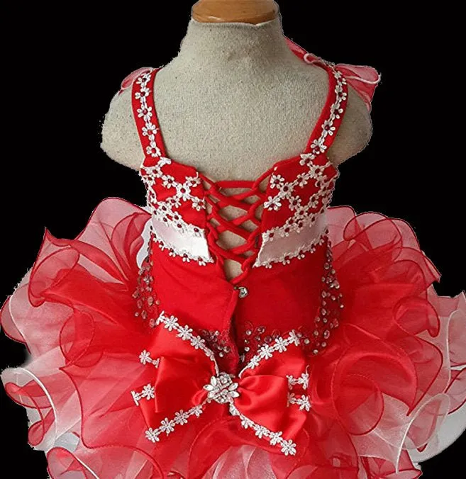 Halter Beaded Bodice Little Miss Red Cupcake Pageant Dress