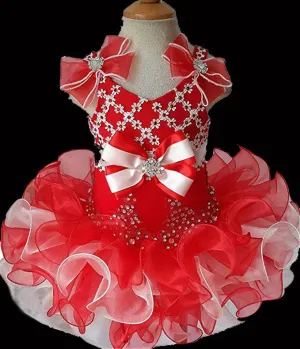 Halter Beaded Bodice Little Miss Red Cupcake Pageant Dress
