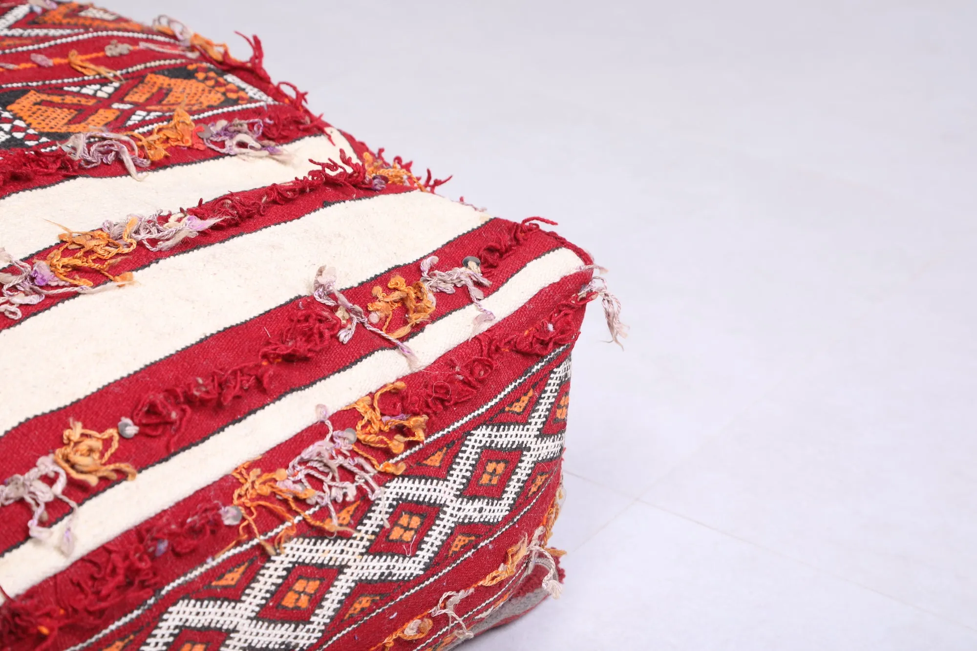 Hand Knotted berber Moroccan rug Pouf Ottoman