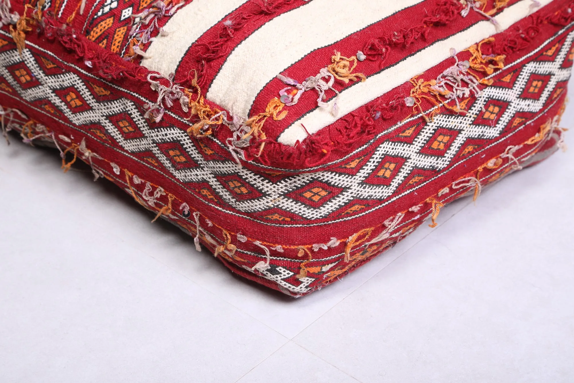 Hand Knotted berber Moroccan rug Pouf Ottoman