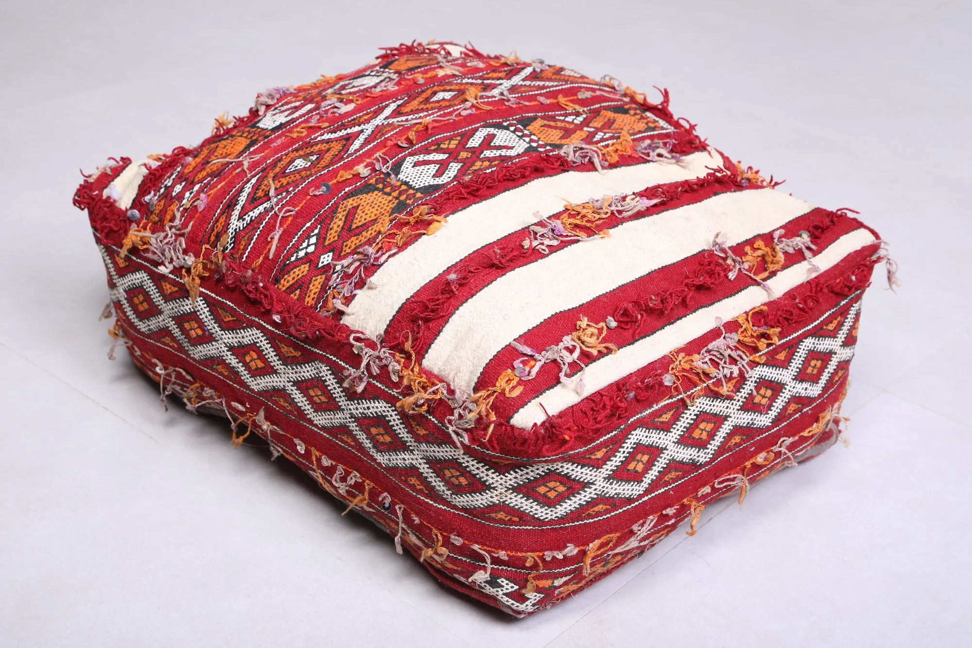Hand Knotted berber Moroccan rug Pouf Ottoman