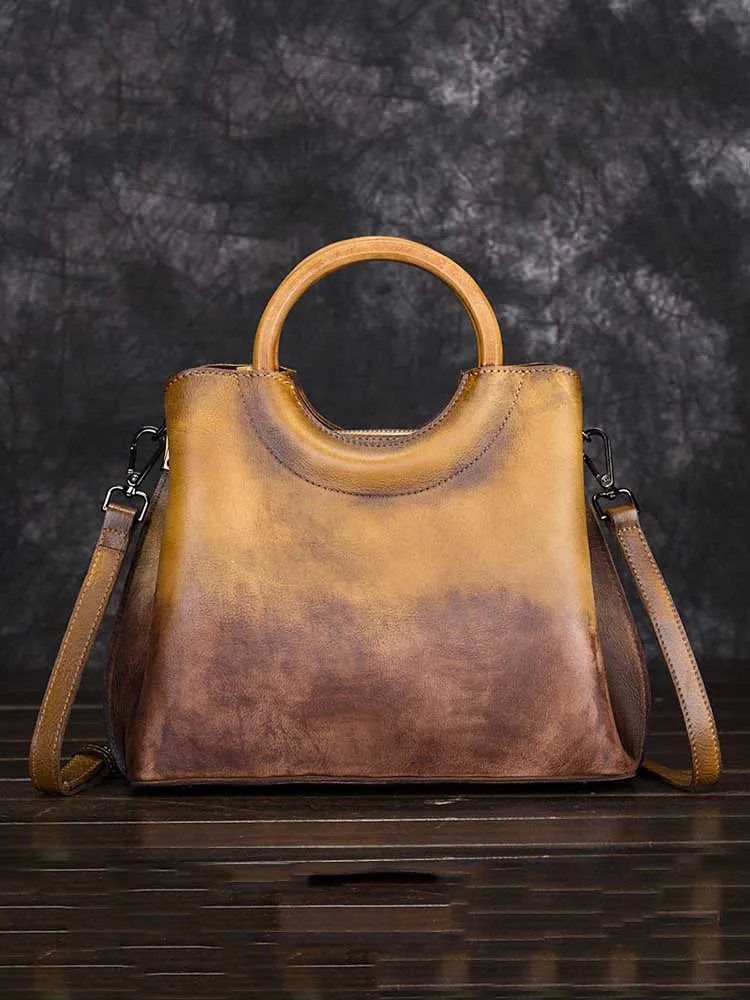Handmade Retro Wipe Cowhide Cross Body Bag