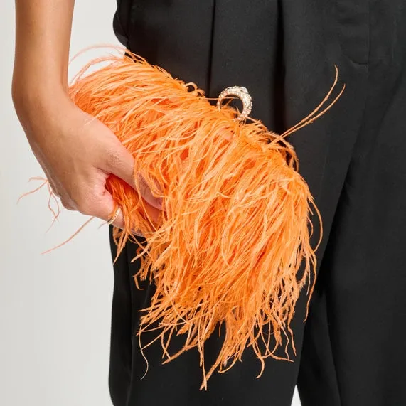 Harlow feather evening bag: Orange