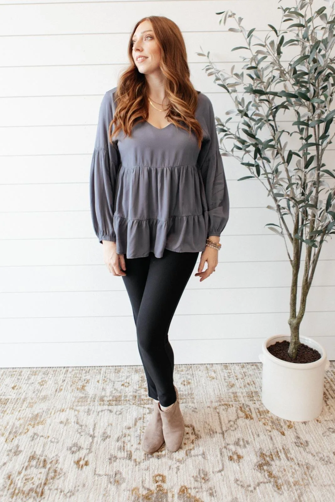 Hazel Blues® | Sassy Swing Top in Charcoal