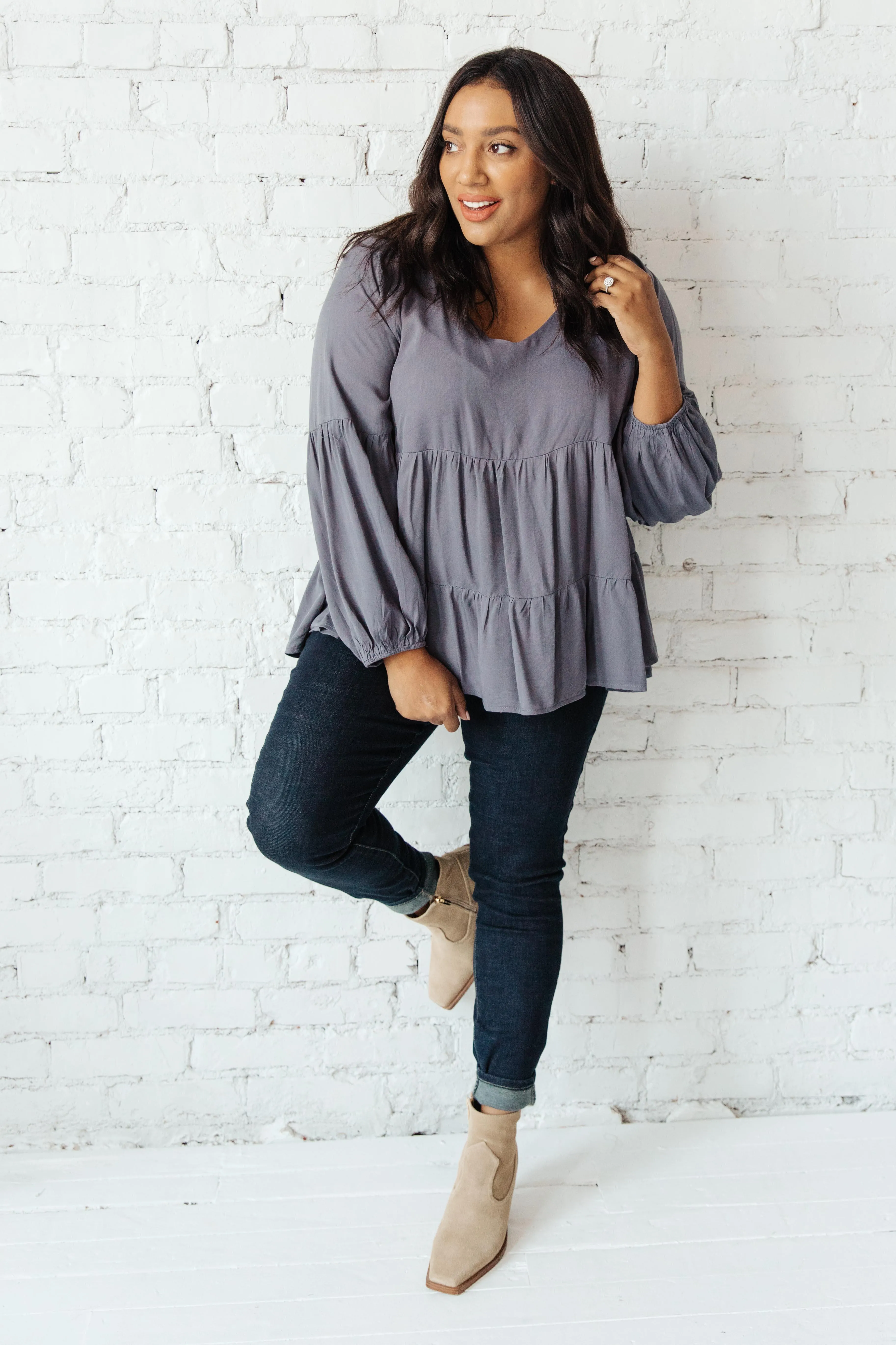 Hazel Blues® | Sassy Swing Top in Charcoal