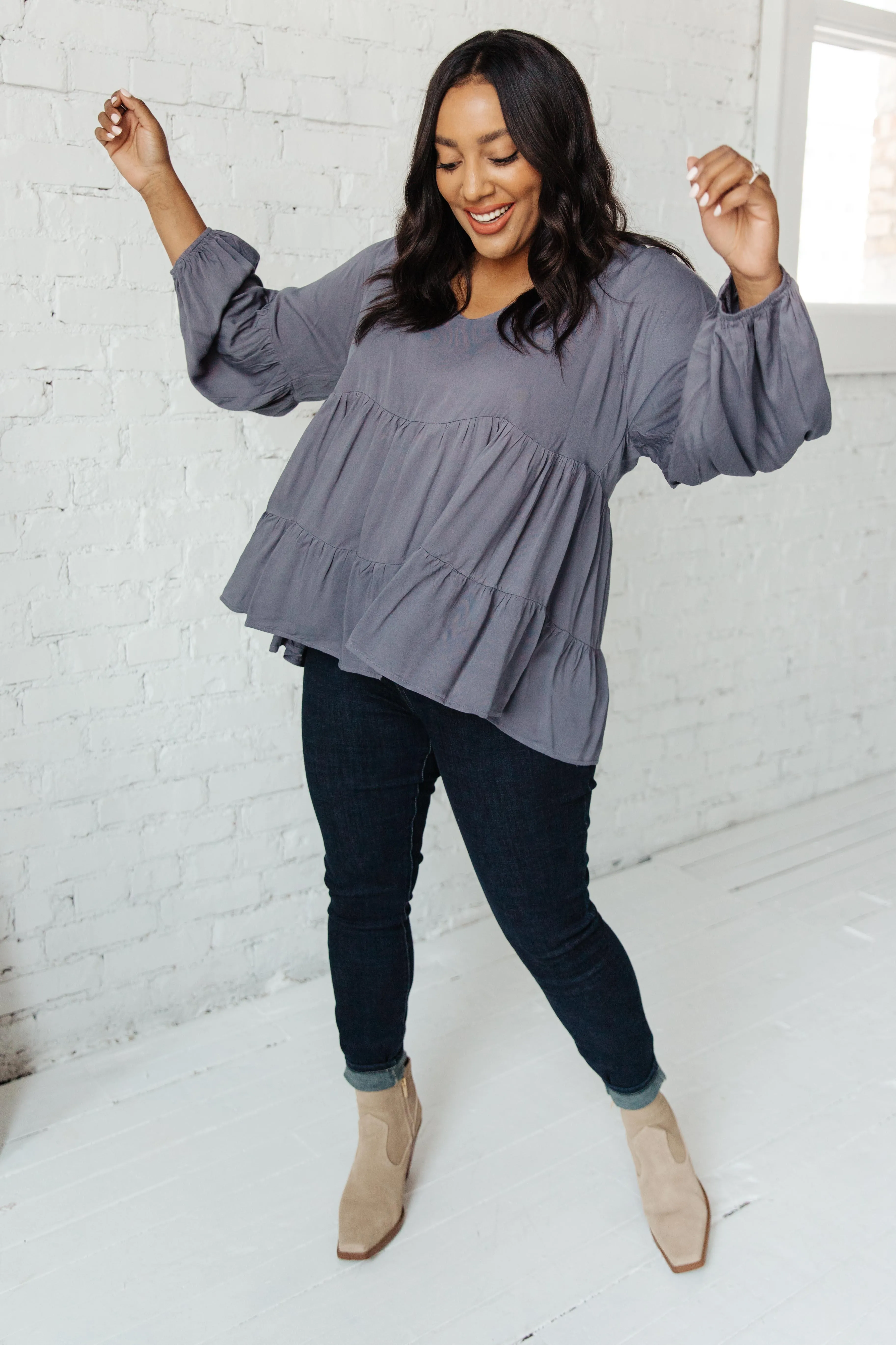 Hazel Blues® | Sassy Swing Top in Charcoal