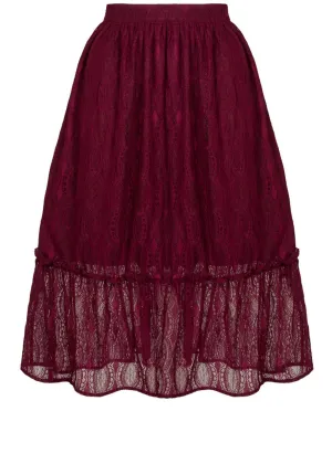 Hell Bunny Rhea Lace 70's Skirt Burgundy