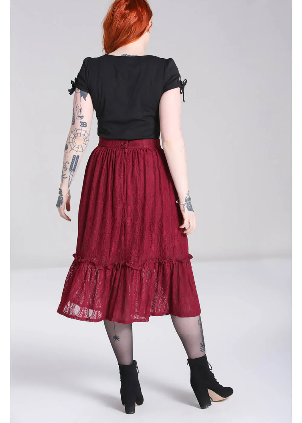Hell Bunny Rhea Lace 70's Skirt Burgundy