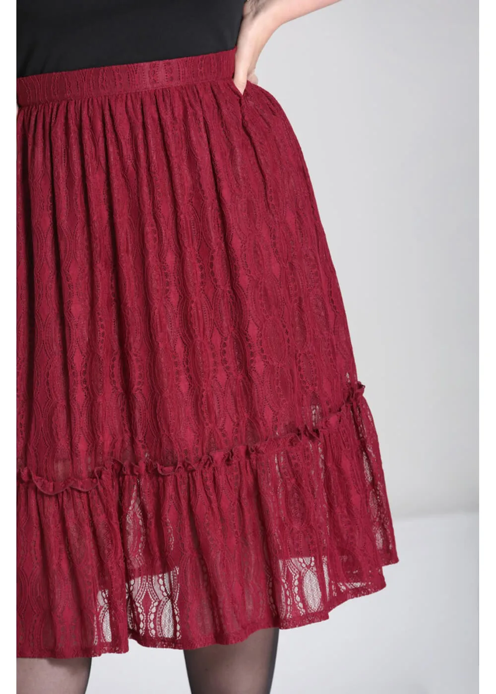 Hell Bunny Rhea Lace 70's Skirt Burgundy