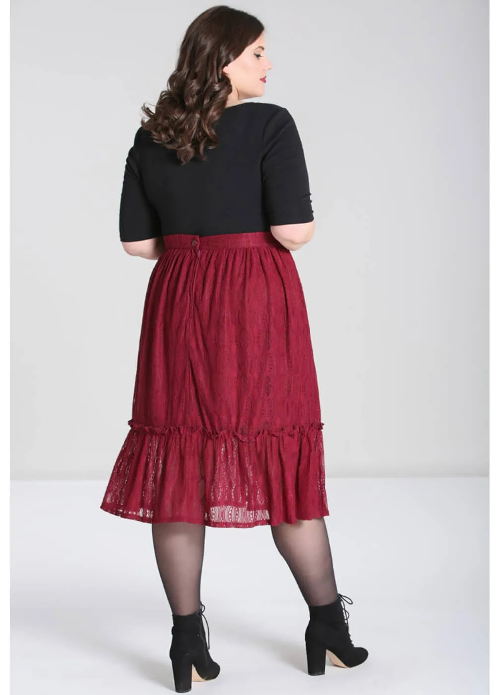 Hell Bunny Rhea Lace 70's Skirt Burgundy