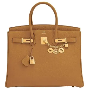 Hermes Birkin 35cm Bronze Dore Togo Gold Tan Khaki Bag