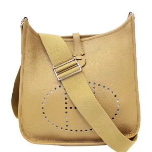 HERMES Evelyne PM Clemence Leather Shoulder Crossbody Bag Beige
