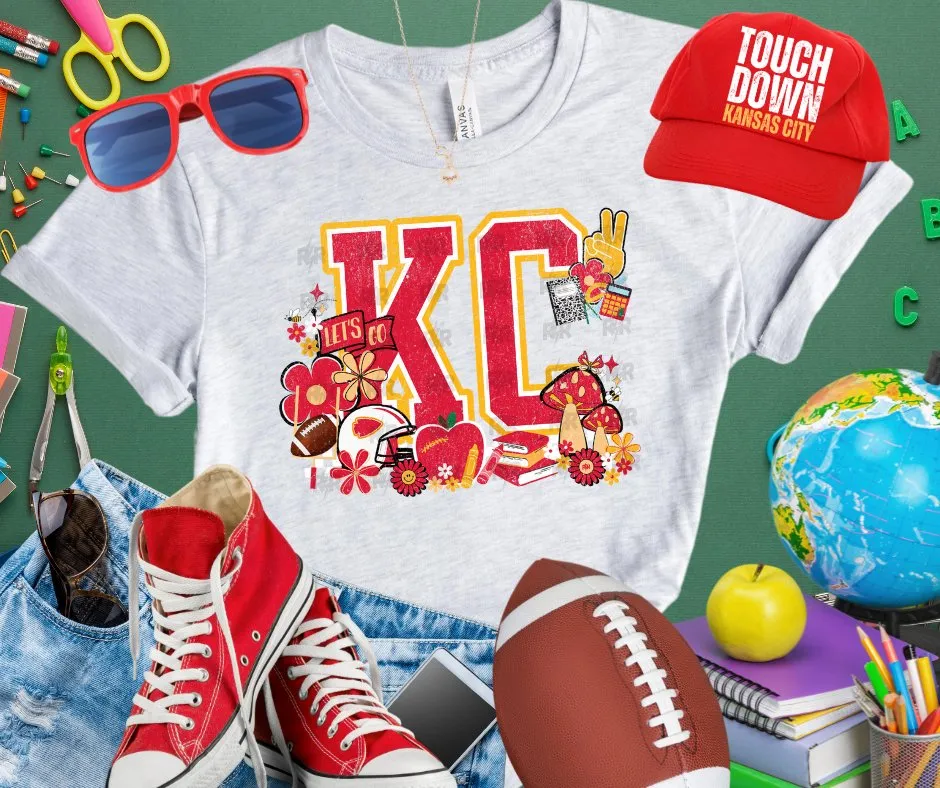 KC Retro School Icons w/ Mushrooms Ash Tee