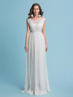 Lace Floral Chiffon Bohemian Wedding Dress Floor Length Bridal Gown with Sweep Train