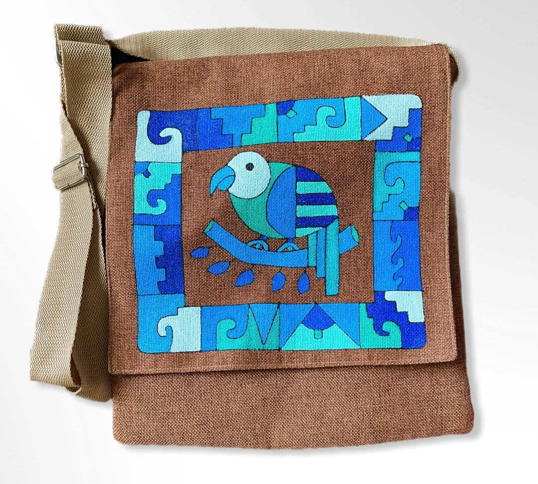 LARGE Crossbody with Flap and Zipper- Cartera bandolera de Yute Pintada y hecha a mano