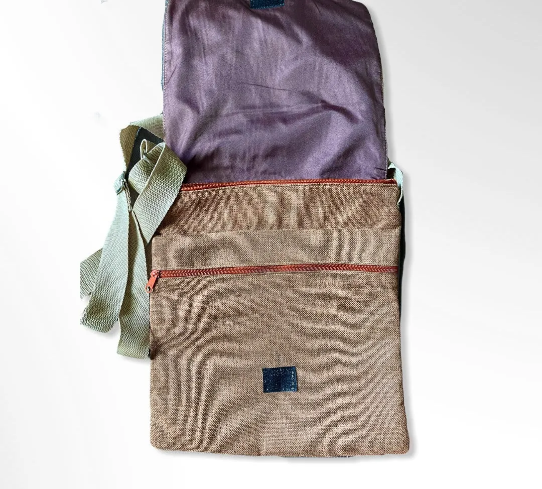 LARGE Crossbody with Flap and Zipper- Cartera bandolera de Yute Pintada y hecha a mano