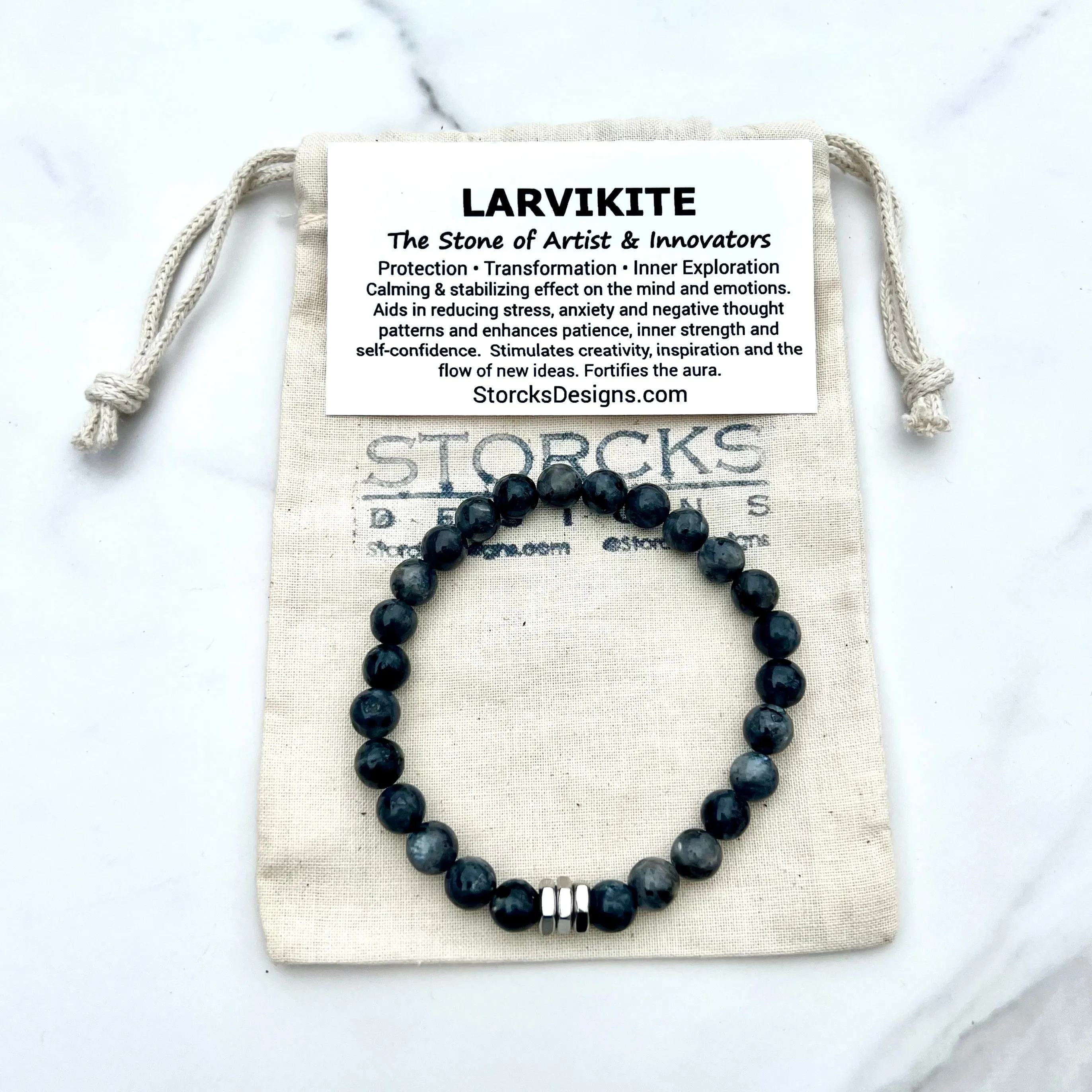 Larvikite 8mm Stone Beaded Bracelet