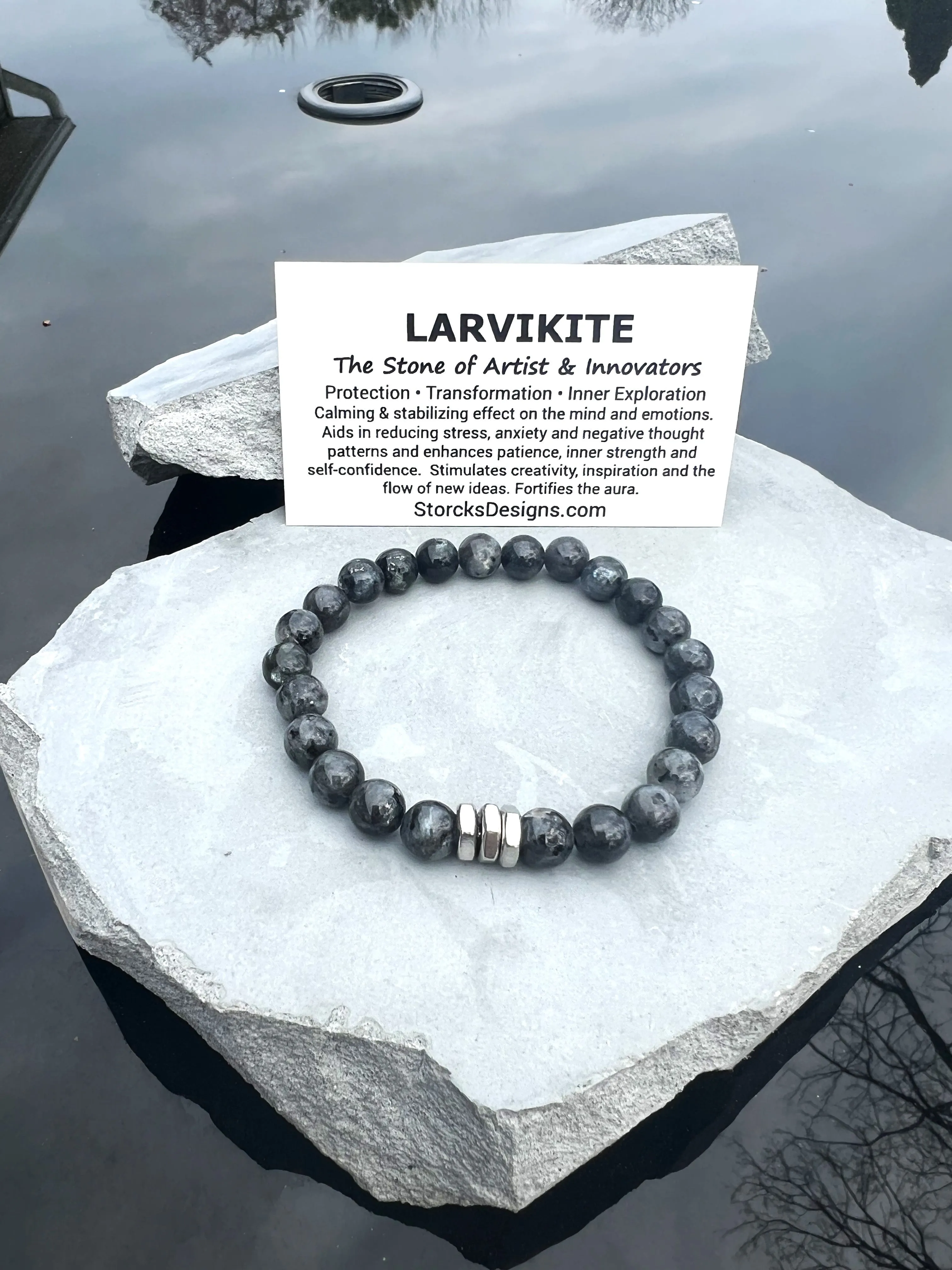 Larvikite 8mm Stone Beaded Bracelet