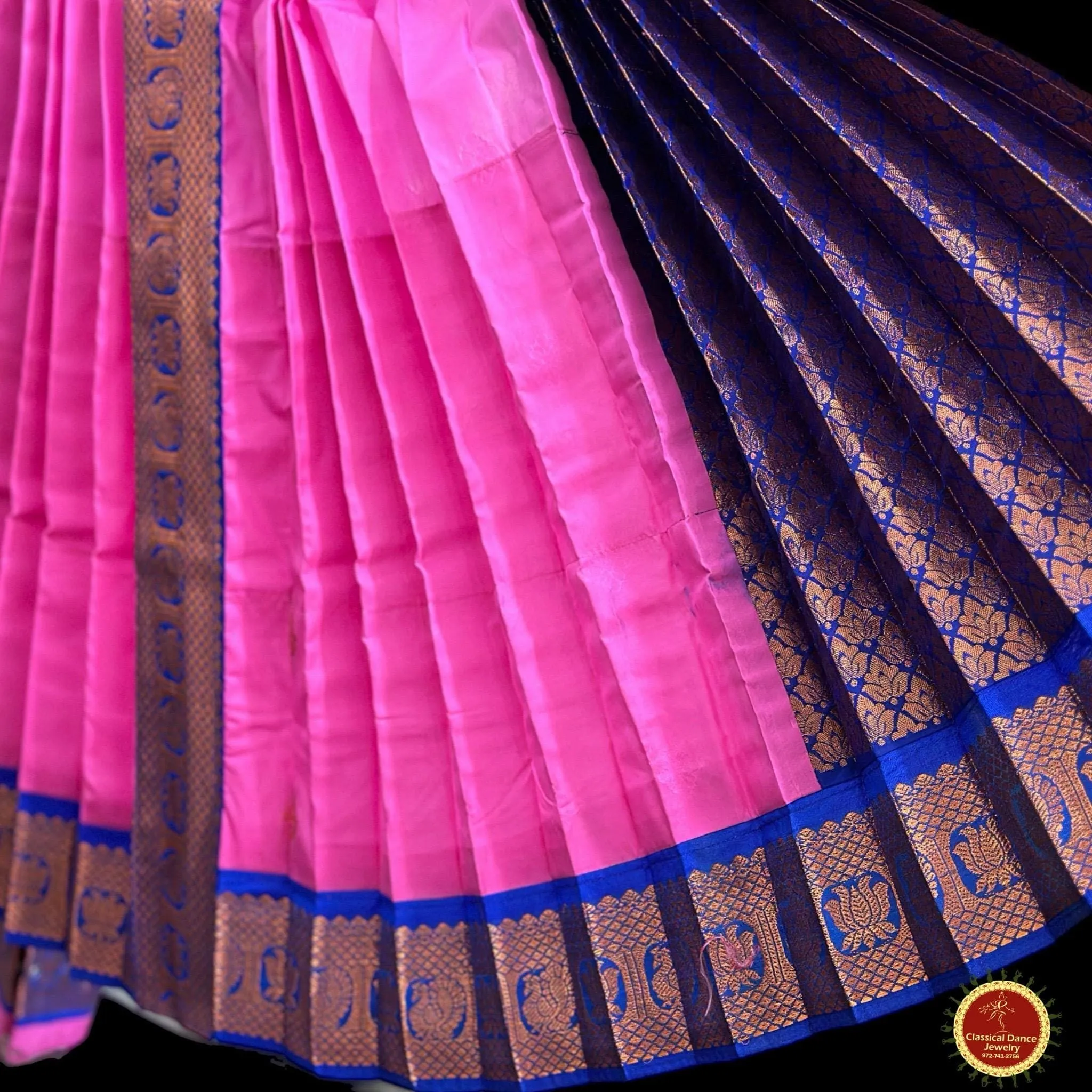 LAVENDER BLUE 40 inchs Pant Length Kuchipudi Indian Copper Zari Dance Costume | Art silk Dharmavaram Kanchi | Classical Dance Jewelry
