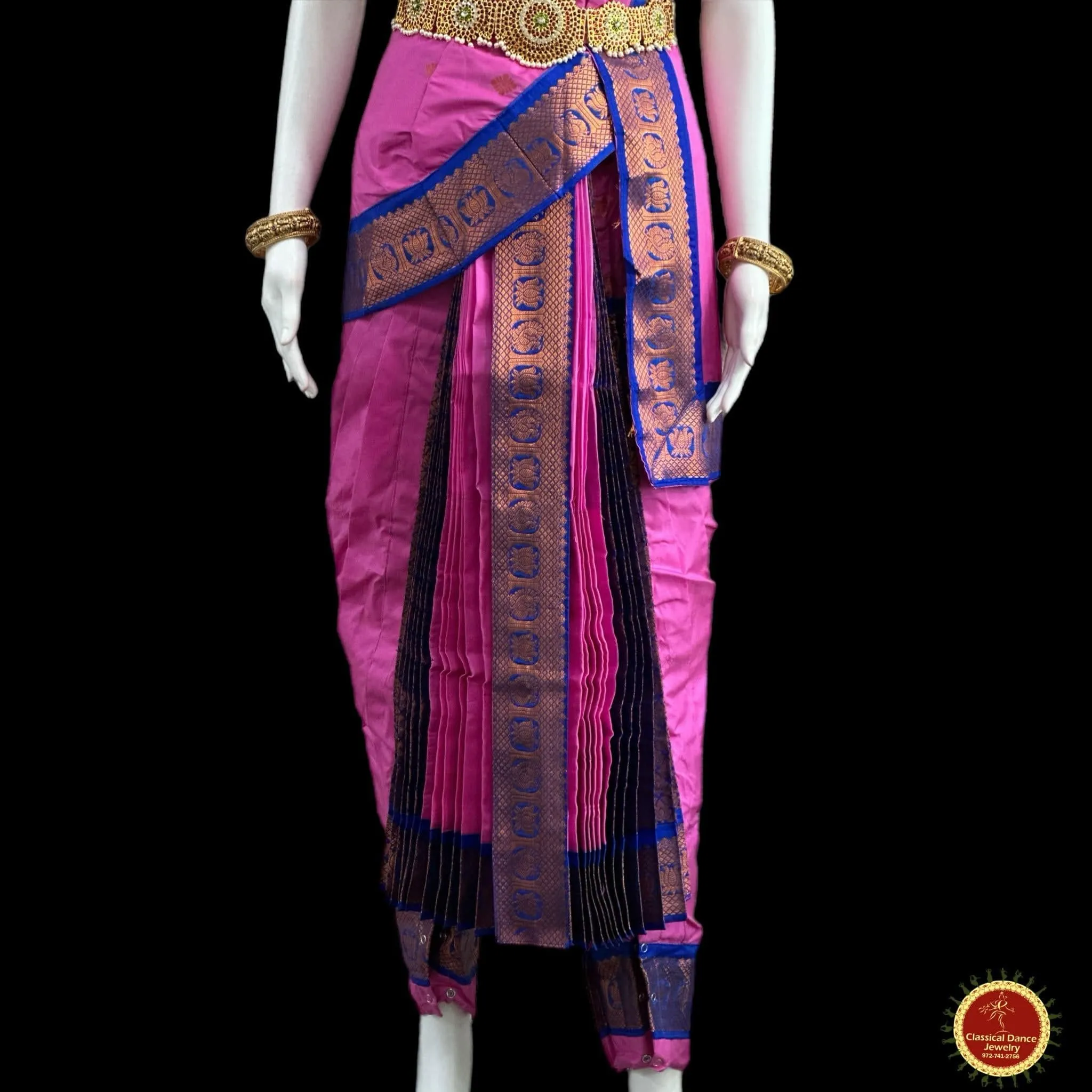 LAVENDER BLUE 40 inchs Pant Length Kuchipudi Indian Copper Zari Dance Costume | Art silk Dharmavaram Kanchi | Classical Dance Jewelry