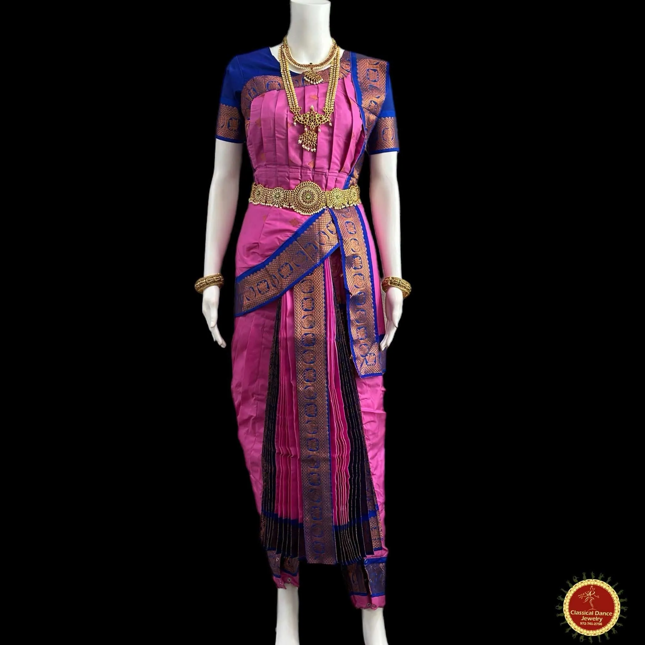 LAVENDER BLUE 40 inchs Pant Length Kuchipudi Indian Copper Zari Dance Costume | Art silk Dharmavaram Kanchi | Classical Dance Jewelry