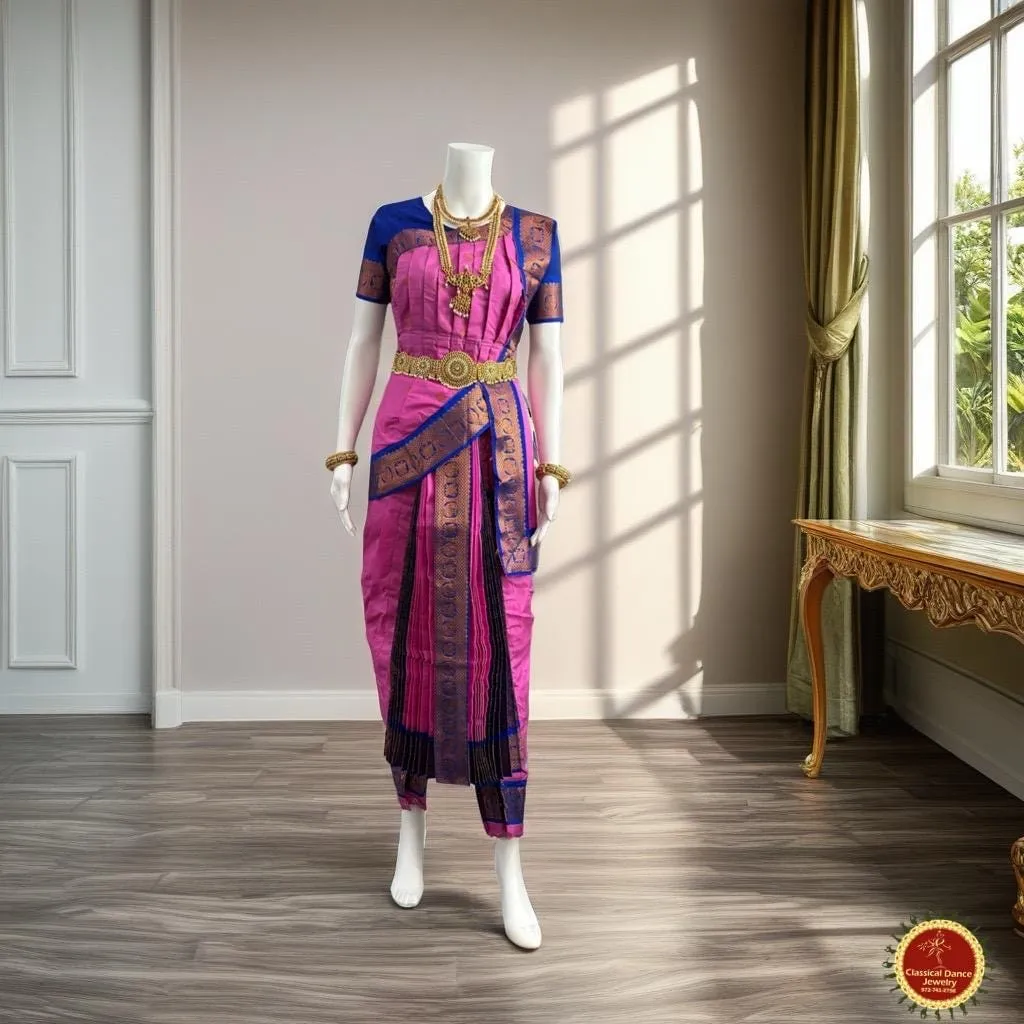 LAVENDER BLUE 40 inchs Pant Length Kuchipudi Indian Copper Zari Dance Costume | Art silk Dharmavaram Kanchi | Classical Dance Jewelry
