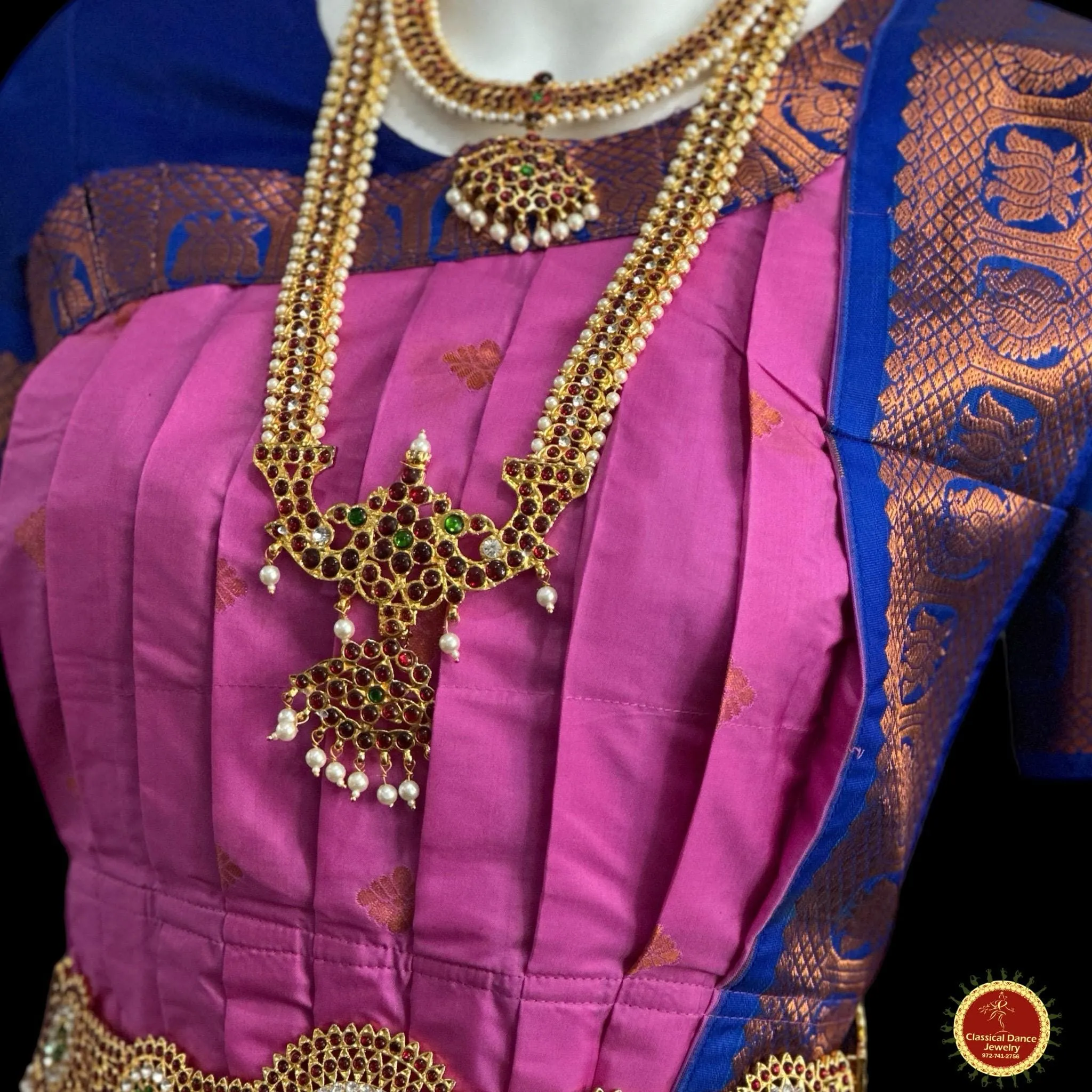 LAVENDER BLUE 40 inchs Pant Length Kuchipudi Indian Copper Zari Dance Costume | Art silk Dharmavaram Kanchi | Classical Dance Jewelry