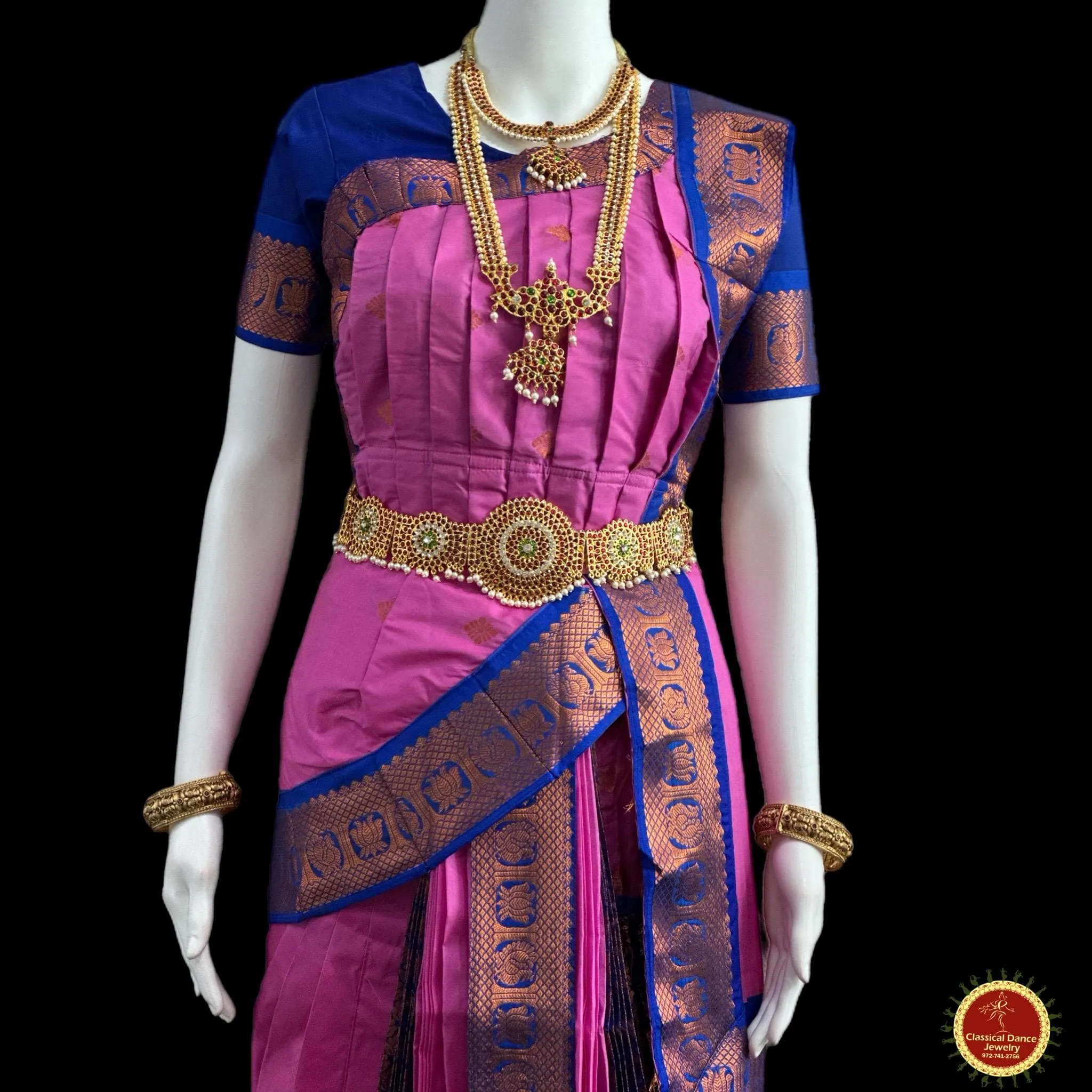 LAVENDER BLUE 40 inchs Pant Length Kuchipudi Indian Copper Zari Dance Costume | Art silk Dharmavaram Kanchi | Classical Dance Jewelry