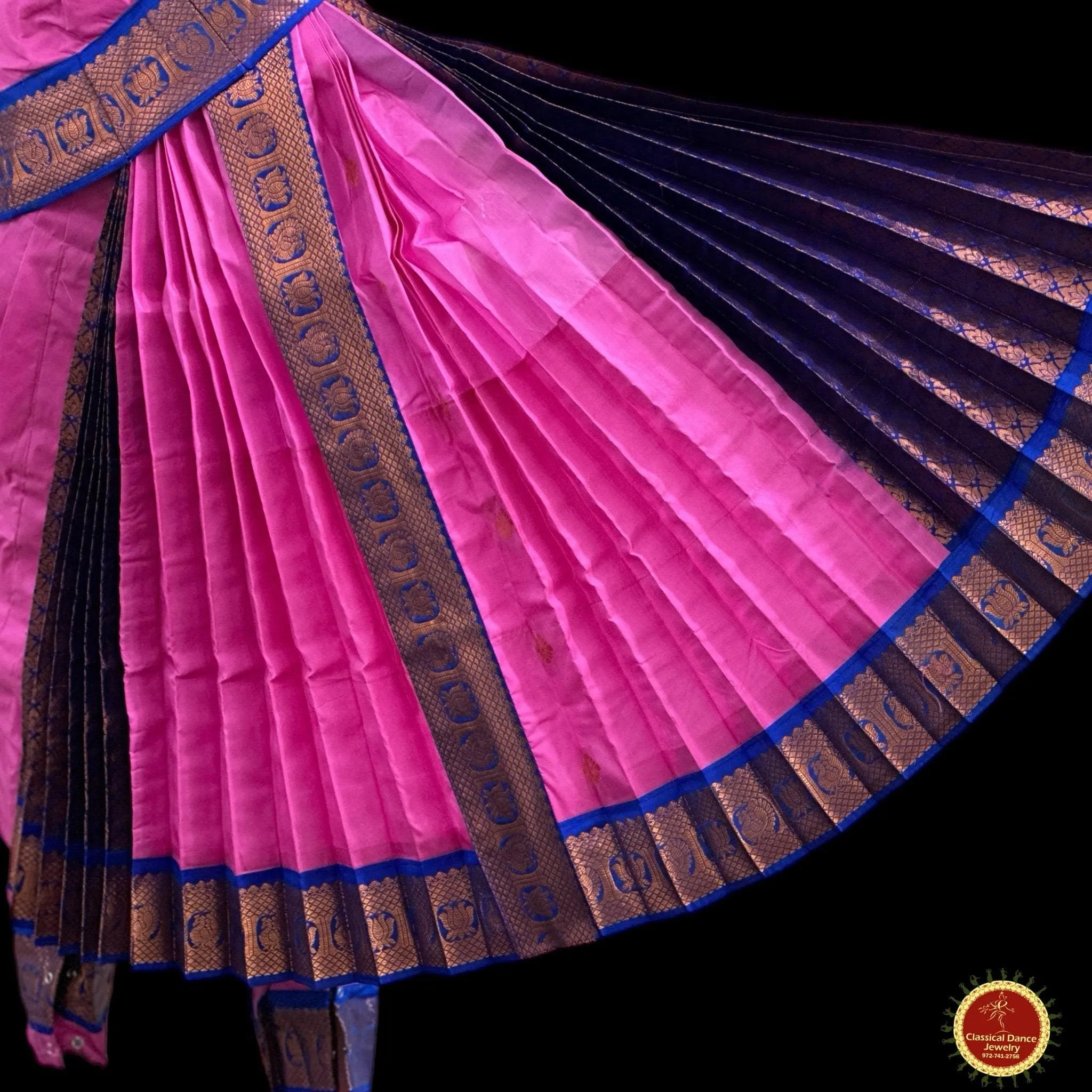 LAVENDER BLUE 40 inchs Pant Length Kuchipudi Indian Copper Zari Dance Costume | Art silk Dharmavaram Kanchi | Classical Dance Jewelry