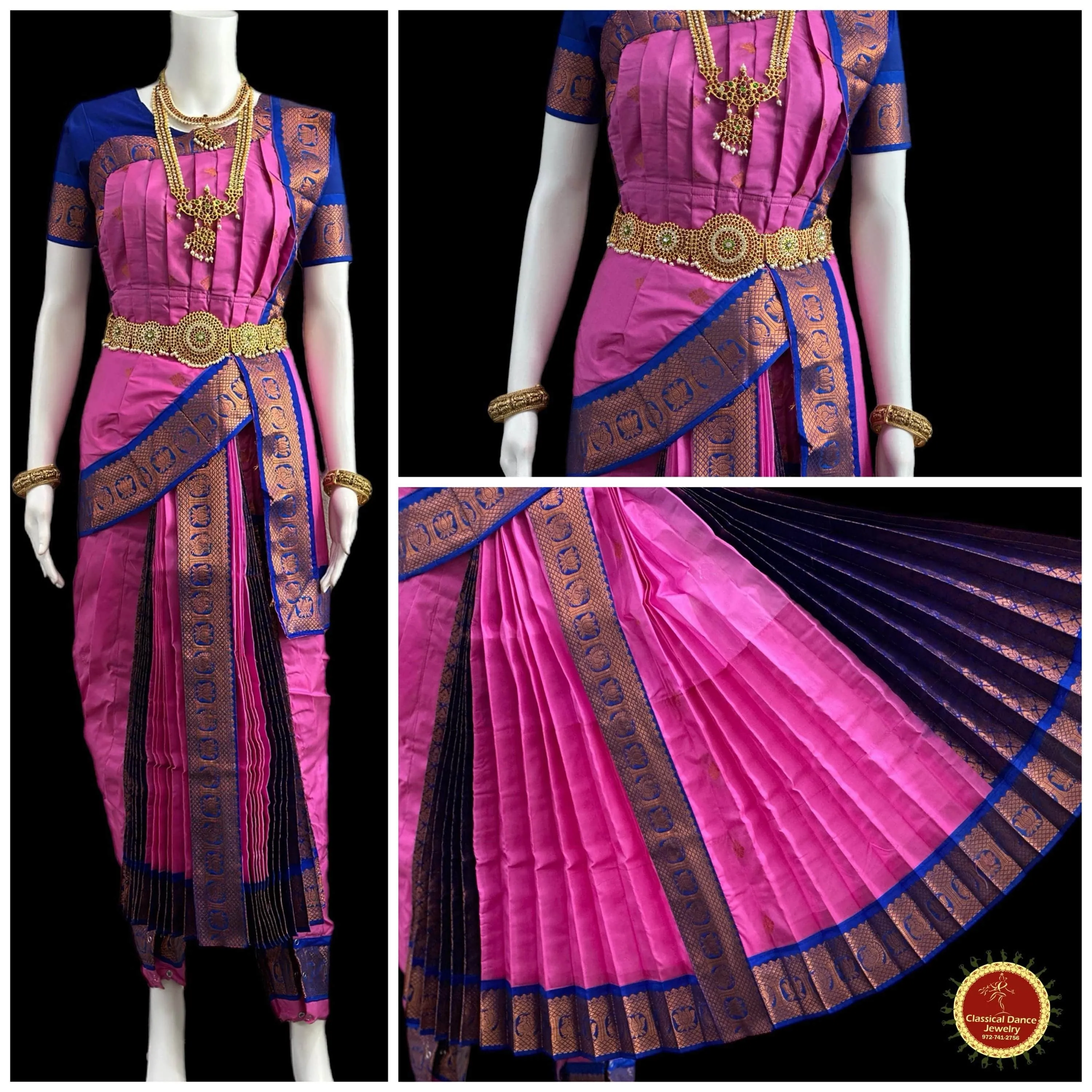 LAVENDER BLUE 40 inchs Pant Length Kuchipudi Indian Copper Zari Dance Costume | Art silk Dharmavaram Kanchi | Classical Dance Jewelry