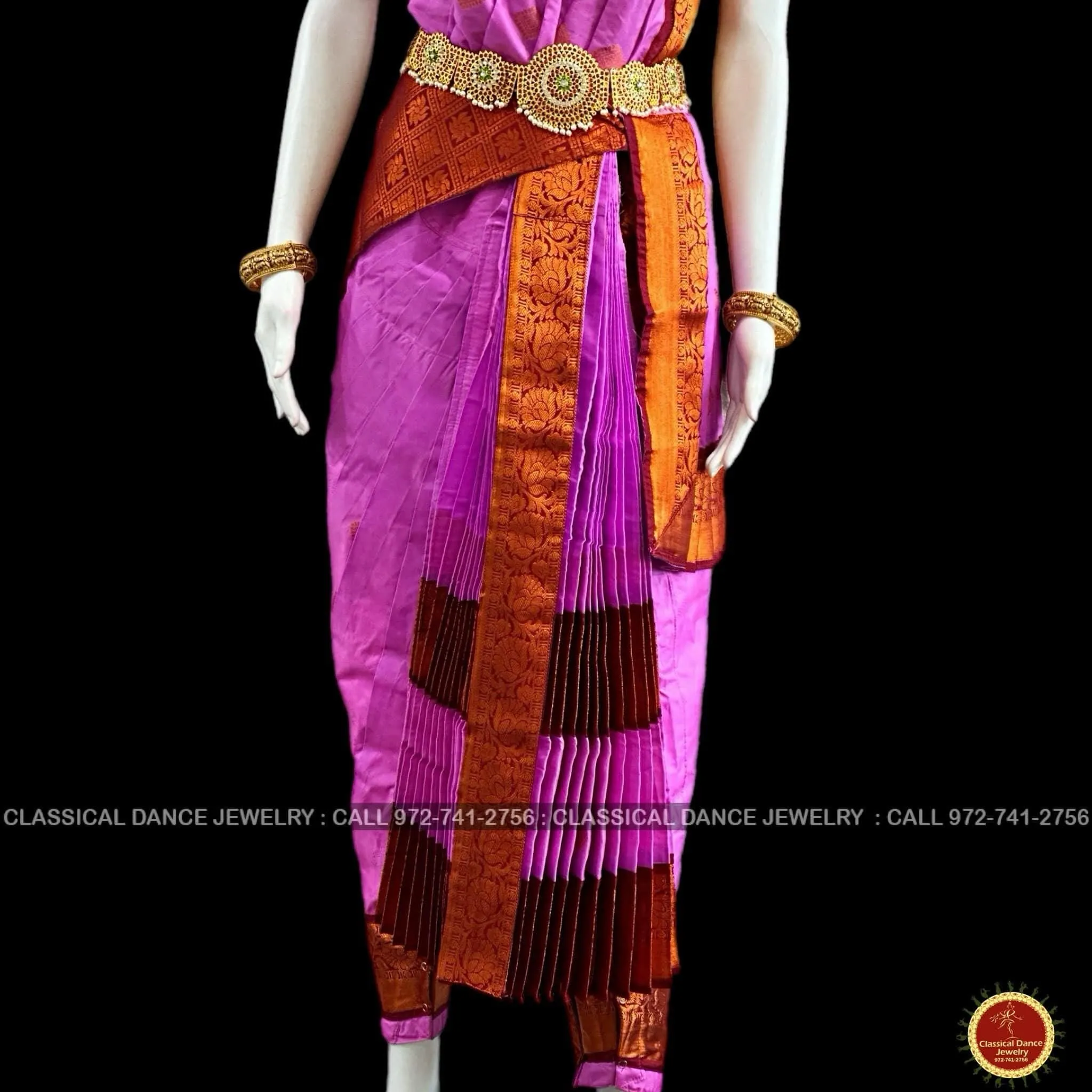 LAVENDER PINK BROWN 40 inchs Pant Length Kuchipudi Indian Copper Zari Dance Costume | Art silk Dharmavaram Kanchi | Classical Dance Jewelry